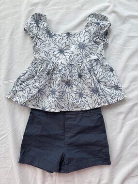 Joie Kids Girls Floral Puff Sleeve Top + Navy Shorts Set Size 5/6
